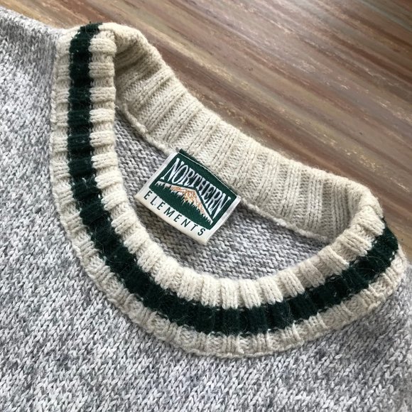 Northern Elements Grey Heather & Green Wool Blend Pullover Sweater XXL Vtg Cabin - Picture 2 of 7